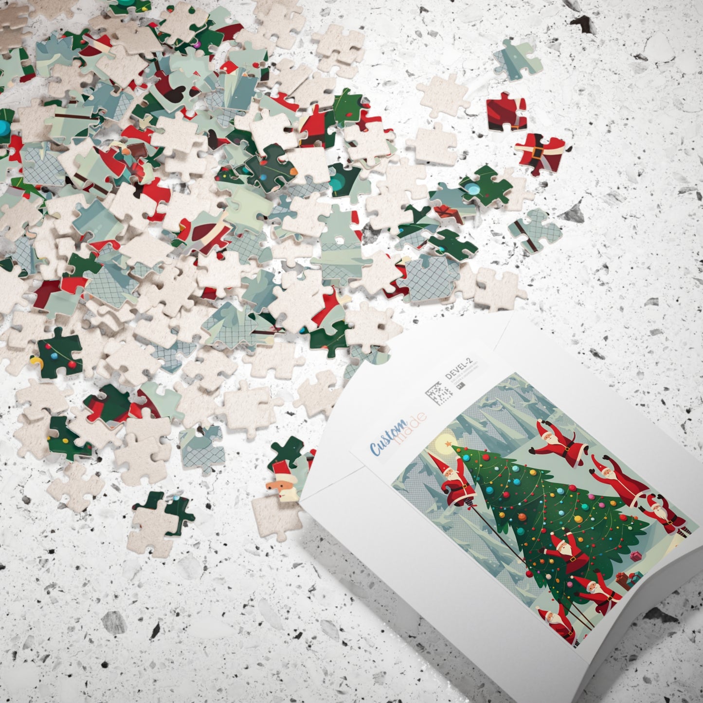 Santa Clauses Decorating a Christmas Tree Puzzle (110, 252, 520, 1014-piece)