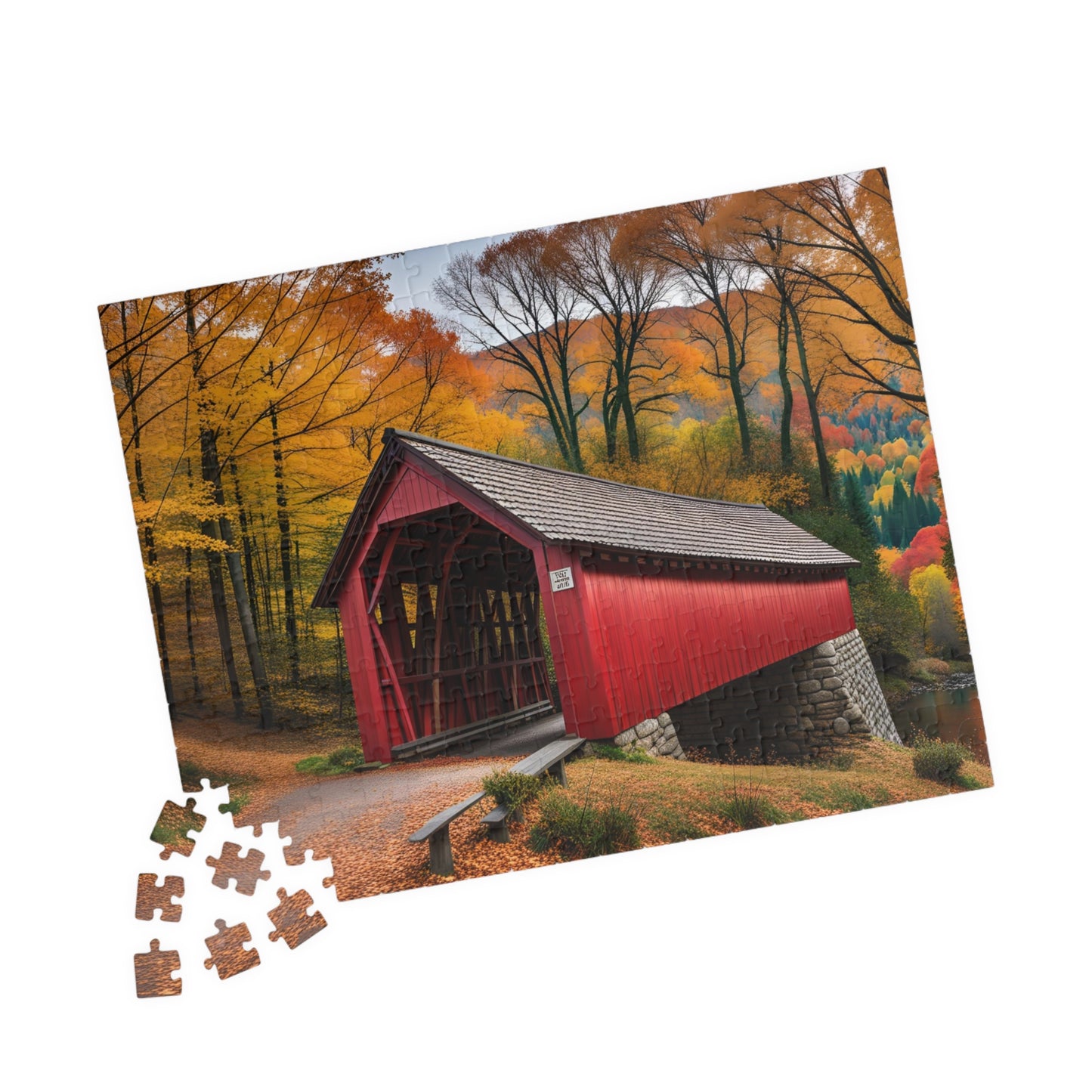 Covered Bridge in Autumn Puzzle (110, 252, 500, 1014-piece)