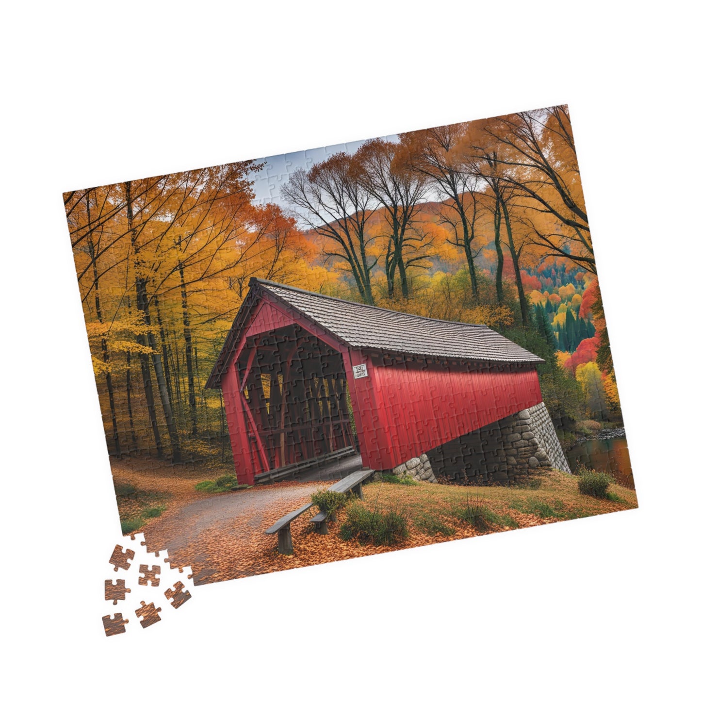 Covered Bridge in Autumn Puzzle (110, 252, 500, 1014-piece)