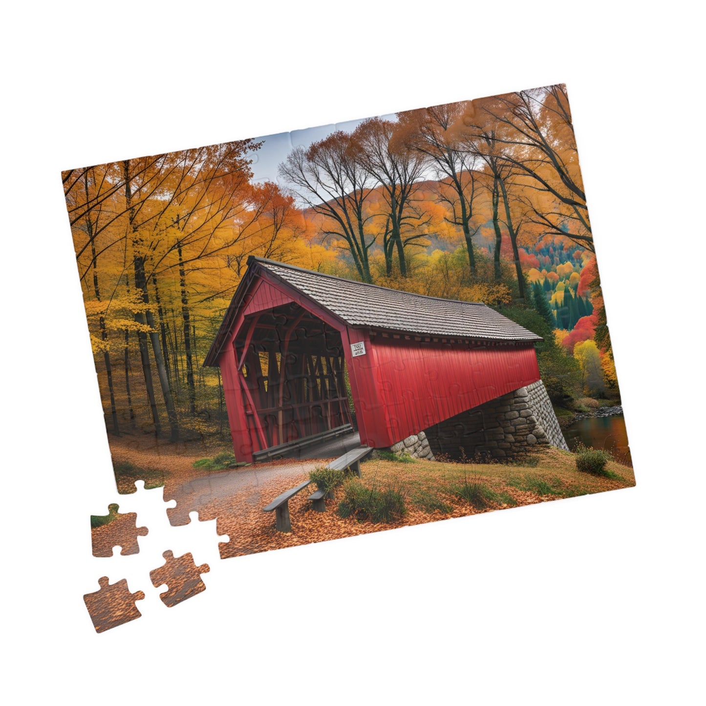 Covered Bridge in Autumn Puzzle (110, 252, 500, 1014-piece)