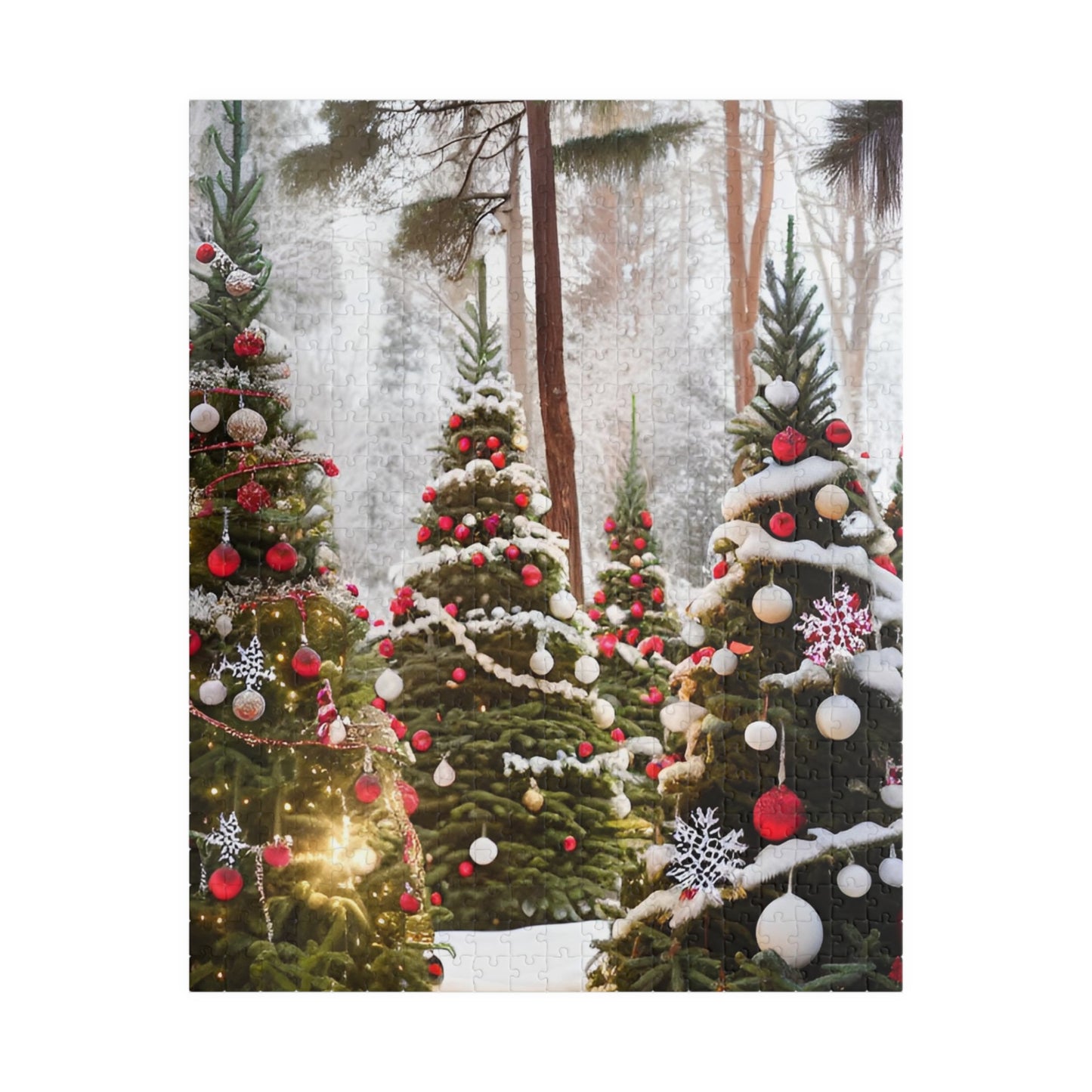 Christmas Trees in White Wonderland Puzzle (110, 252, 520, 1014-piece)