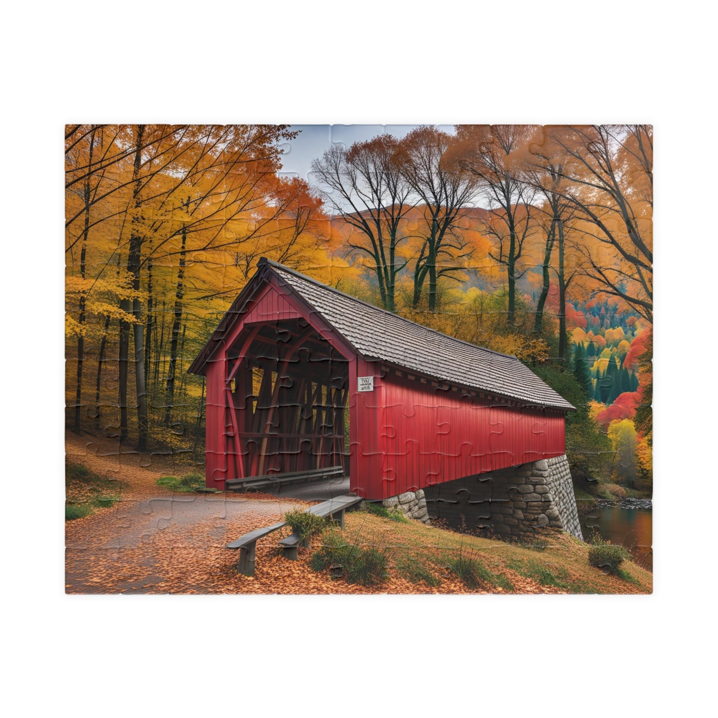 Covered Bridge in Autumn Puzzle (110, 252, 500, 1014-piece)