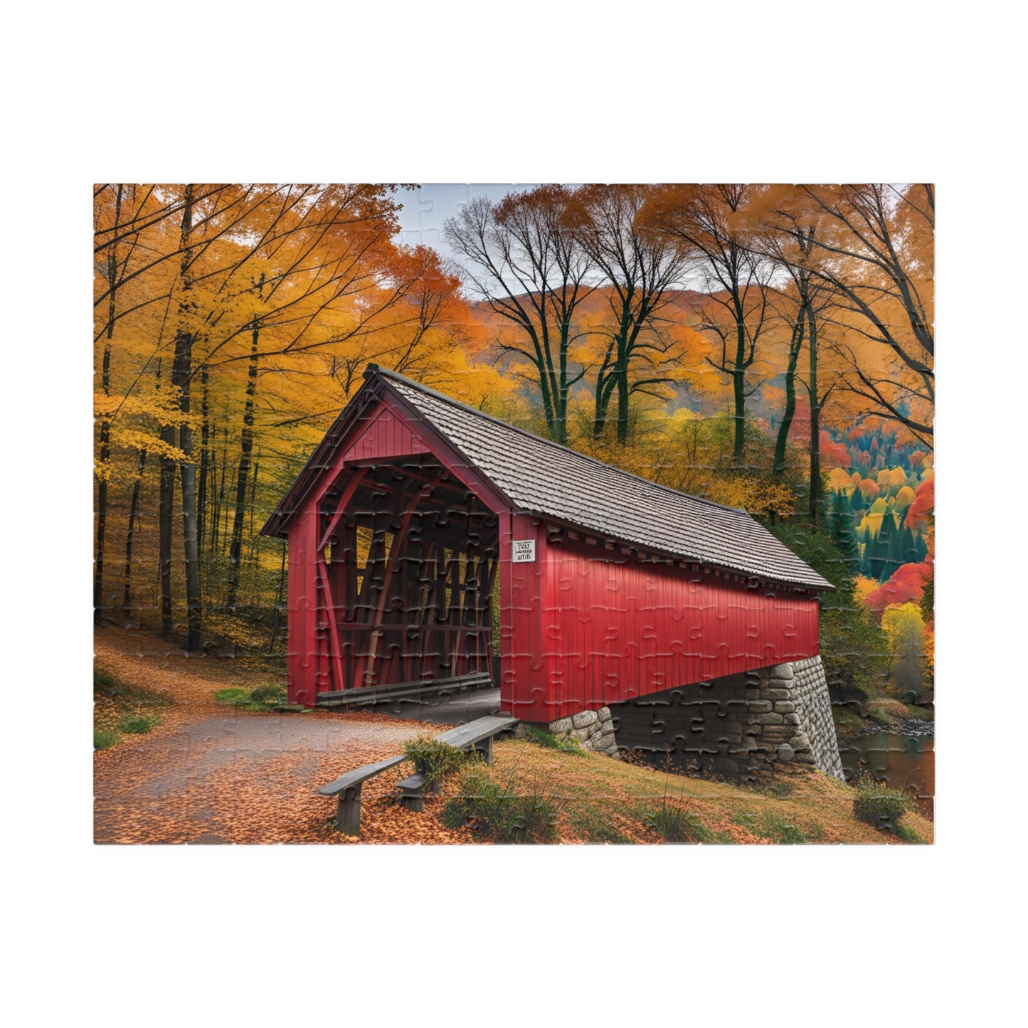 Covered Bridge in Autumn Puzzle (110, 252, 500, 1014-piece)