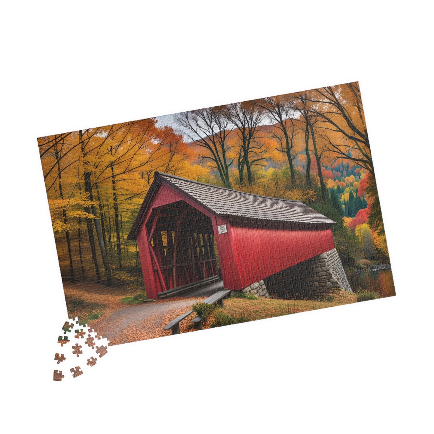 Covered Bridge in Autumn Puzzle (110, 252, 500, 1014-piece)