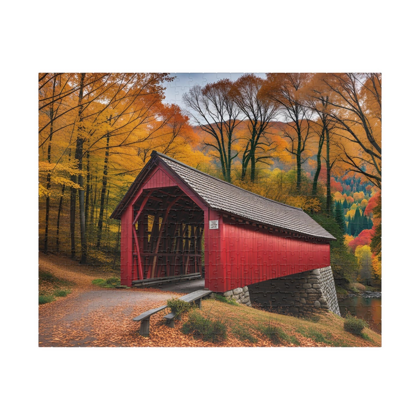 Covered Bridge in Autumn Puzzle (110, 252, 500, 1014-piece)