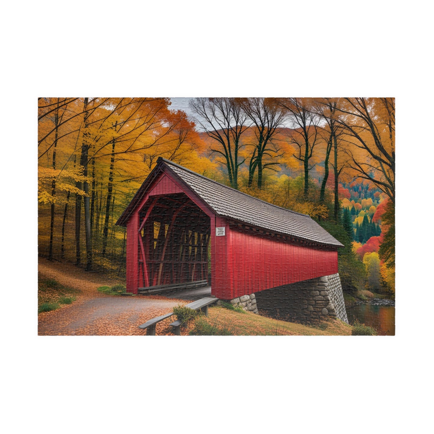 Covered Bridge in Autumn Puzzle (110, 252, 500, 1014-piece)